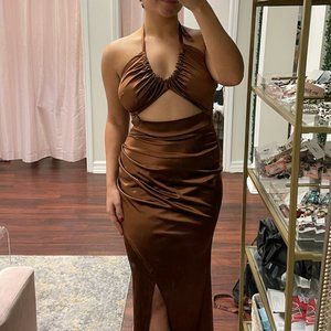 Mocha Satin Formal Dress